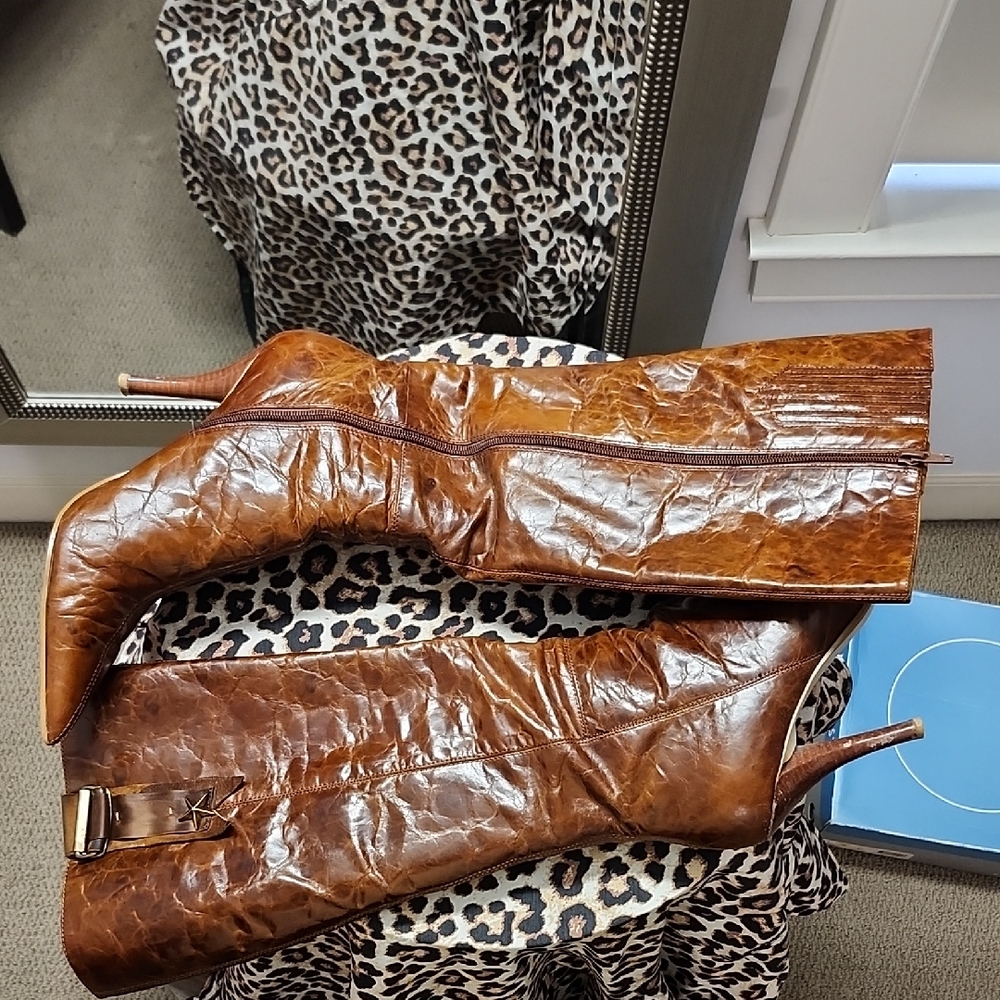 Nine West Eel Skin Brown Leather Women's Boots